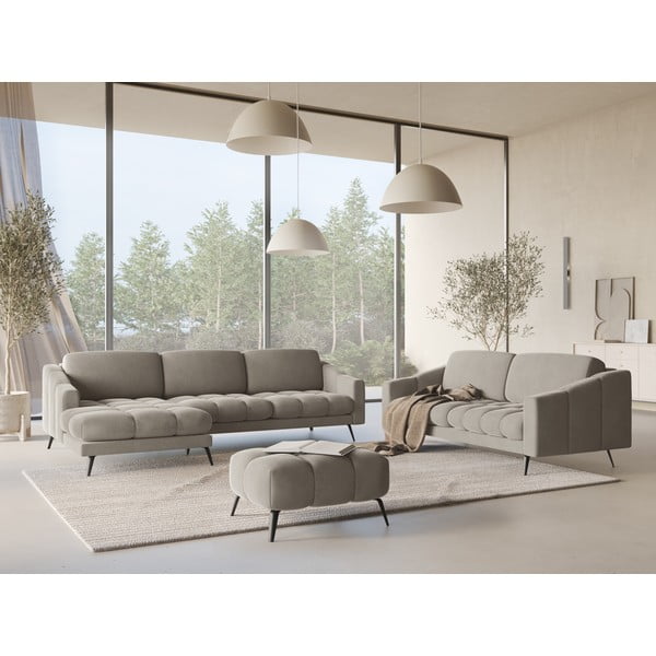 Bež žametna kotna sedežna garnitura (levi kot) Nalu – Makamii-image-1