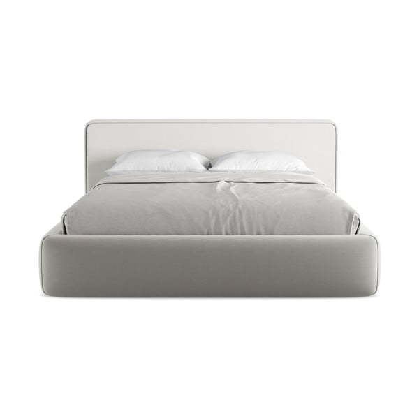 Svetlo siva oblazinjena zakonska postelja s prostorom za shranjevanje z letvenim dnom 160x200 cm Kiana – Makamii-image-4