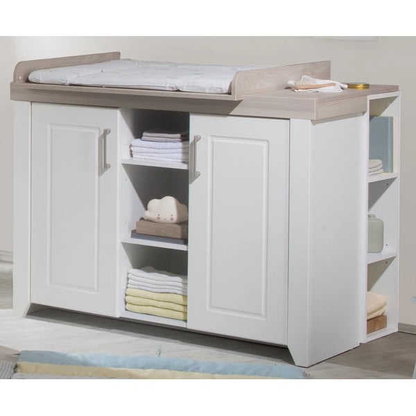 Bela nizka otroška komoda v brestovem dekorju s previjalnim pultom 120x98 cm Felicia – Roba-image-1