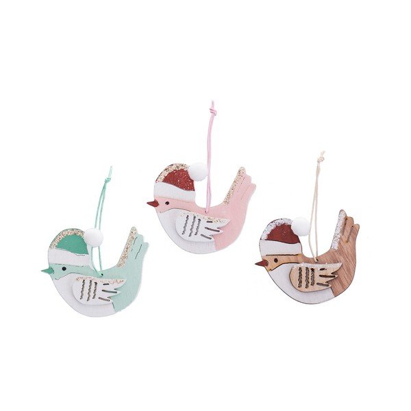 Leseni okraski za jelko v kompletu 6 ks 8 cm Birds – Casa Selección