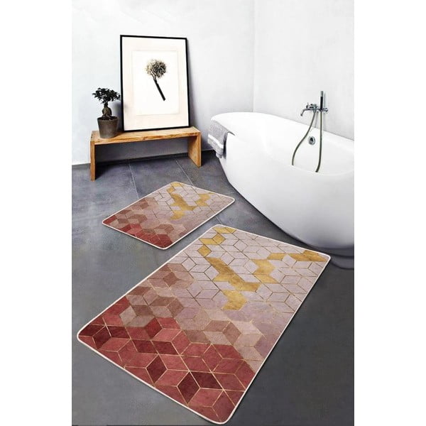 Rožnate žametne kopalniške preproge v kompletu 2 ks 60x100 cm – Mila Home-image-2