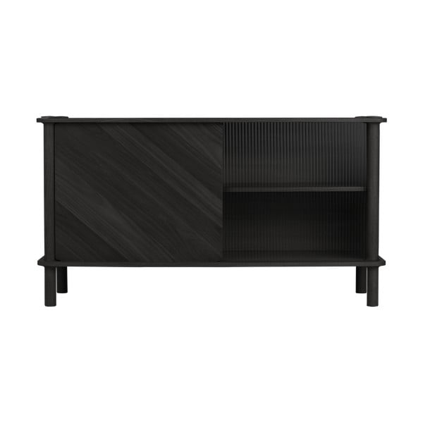 Črna vitrina iz masivnega hrasta z drsnimi vrati 135x73,5x48 cm Italic – UMAGE-image-1