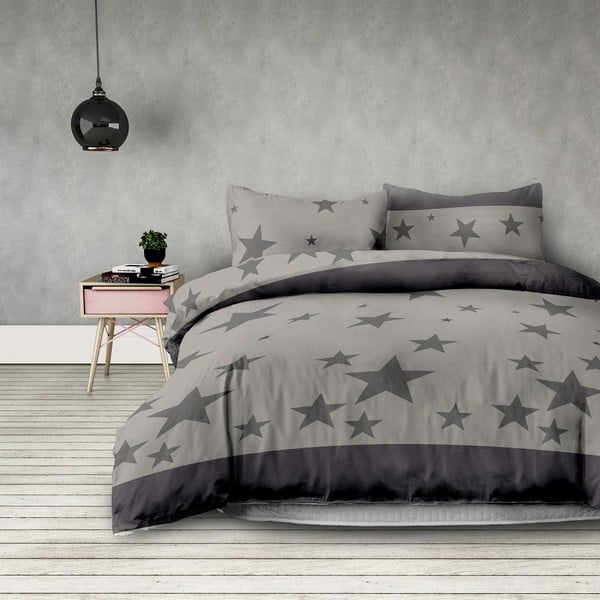 Siva posteljnina za zakonsko posteljo iz mikrovlaken AmeliaHome Stardust, 200 x 220 cm