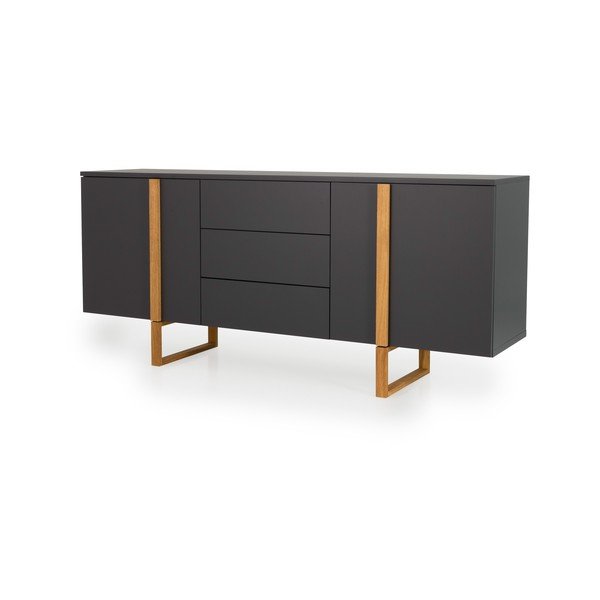 Antracitno siva komoda s hrastovimi nogami Tenzo Birka, 177 x 78 cm-image-2