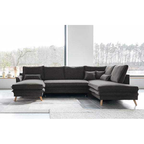 Temno siva raztegljiva kotna sedežna garnitura (desni kot/v obliki črke "U") Charming Charlie – Miuform-image-1