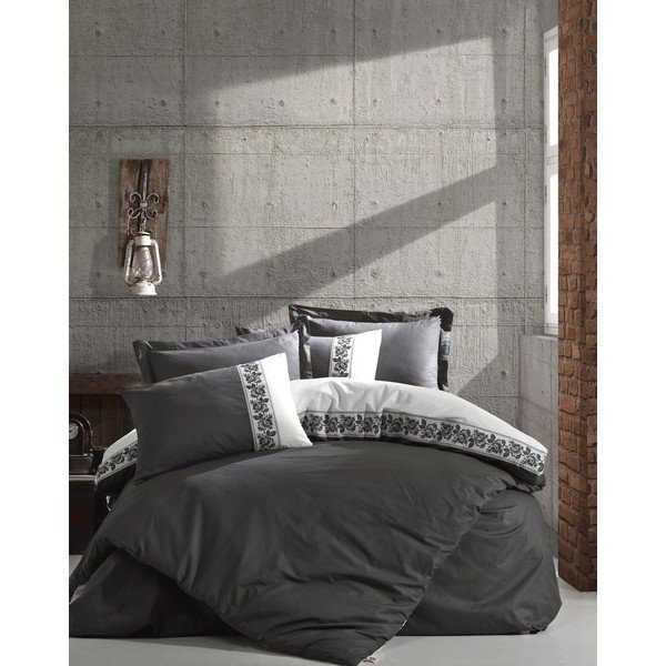 Siva bombažna posteljnina z rjuho Cotton Box Rosinda, 200 x 220 cm-image-1