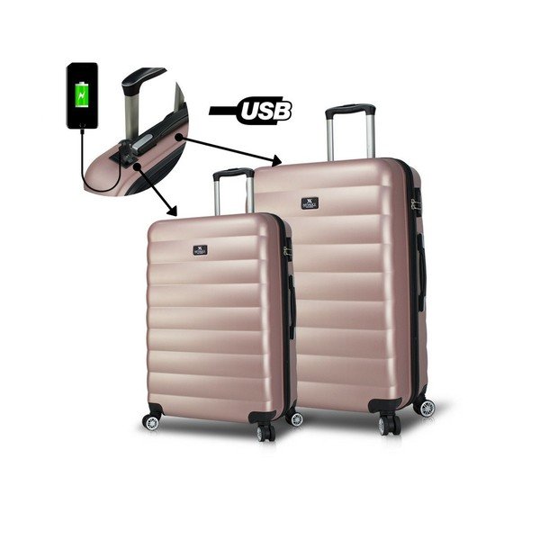 Komplet 2 roza potovalnih kovčkov na kolesih s priključki USB My Valice RESSNO Large & Medium-image-1