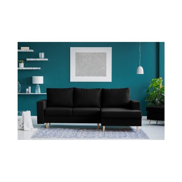 Črna kotna raztegljiva sedežna garnitura z ležalnikom na desni strani Mazzini Sofas Iris-image-2