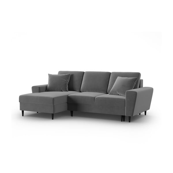 Svetlo siva žametna raztegljiva kotna sedežna garnitura s prostorom za shranjevanje (levi kot/z ležalnikom) Kyoto – Cosmopolitan Design-image-4