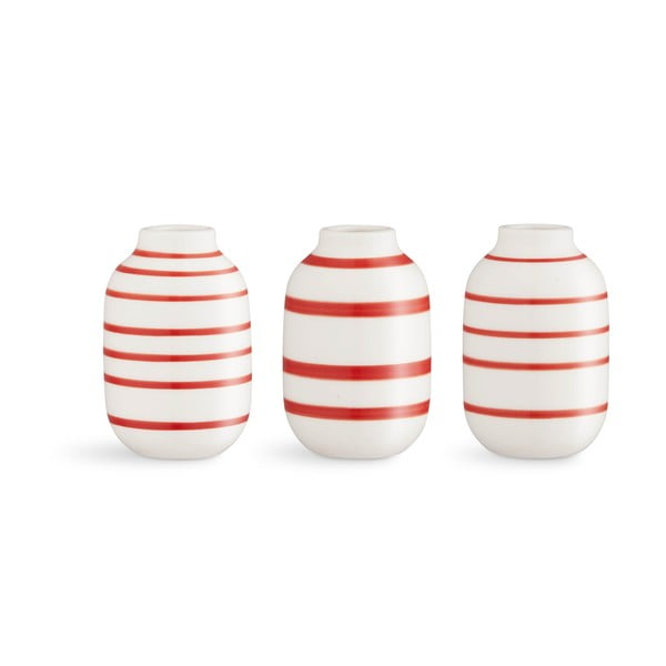 Komplet 3 belo-rdečih črtastih porcelanastih vaz Kähler Design Omaggio