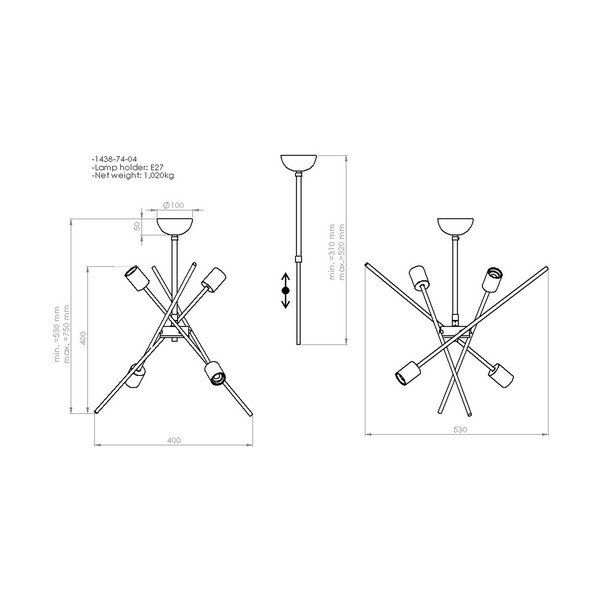 Viseča stropna svetilka s 4 žarnicami Homemania Decor Gera-image-2