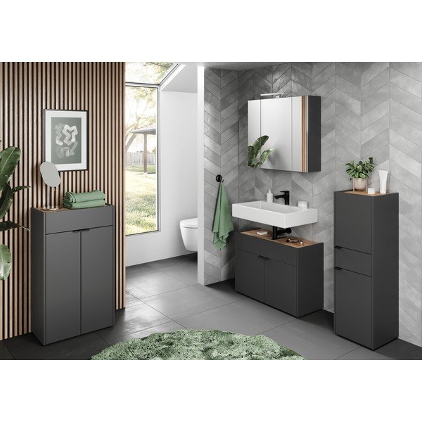 Antracitno siva visoka kopalniška omarica 60x98 cm Forano – Germania-image-1