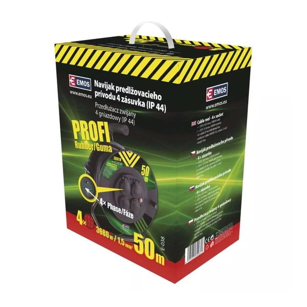 Črn podaljšek na bobnu s 4 vtičnicami 50 m - EMOS-image-1