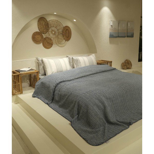 Belo/temno modro pregrinjalo za zakonsko posteljo 200x220 cm Twin – Oyo Concept-image-1