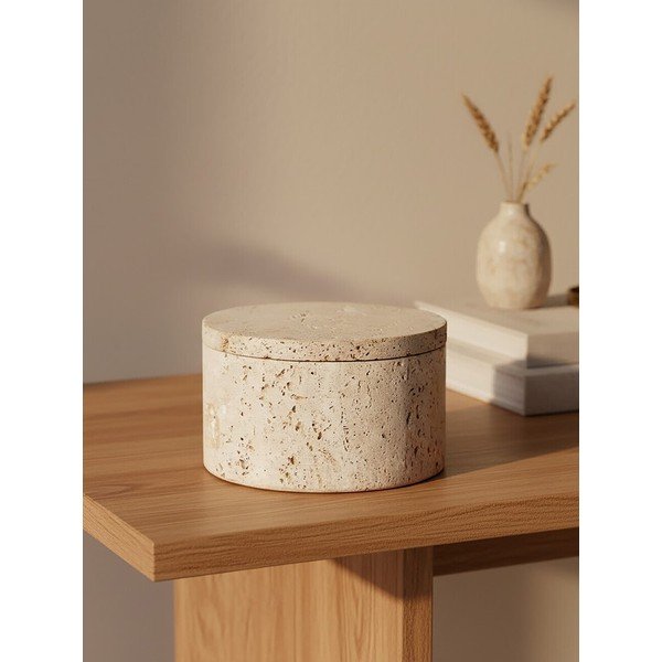 Dekorativna kamnita škatla za shranjevanje v naravni barvi ø 14x8 cm Tibor – Premier Housewares-image-1