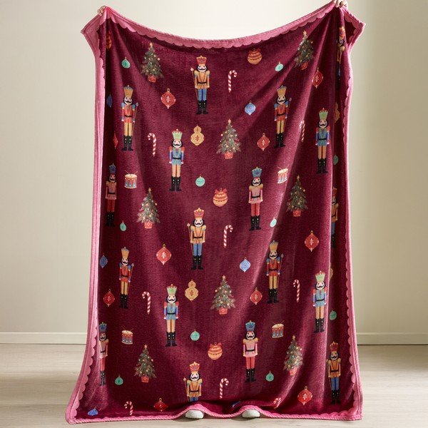Bordo rdeča/rožnata odeja z božičnim motivom 170x130 cm Christmas Nutcracker – Catherine Lansfield-image-2