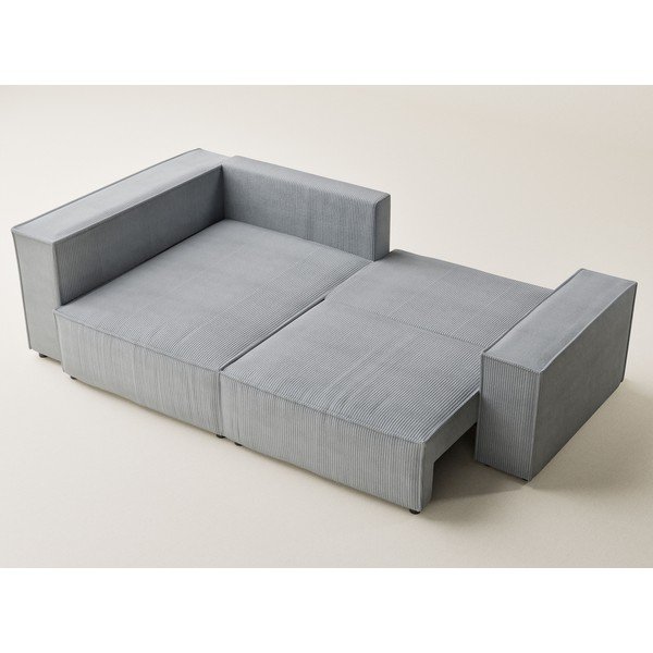 Siva raztegljiva/s prostorom za shranjevanje kotna sedežna garnitura iz rebrastega žameta (levi kot/v obliki črke L) Tonga – Maison de Rêve-image-3