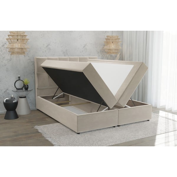 Bež boxspring postelja s prostorom za shranjevanje 160x200 cm Flip – Ropez-image-3