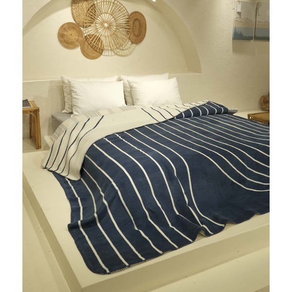 Belo/temno modro pregrinjalo za zakonsko posteljo 200x220 cm Twin – Oyo Concept