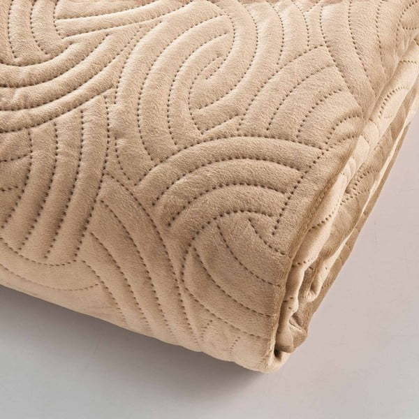 Svetlo rjav žameten komplet pregrinjala in prevleke za vzglavnik 240x260 cm Solange – douceur d'intérieur-image-2