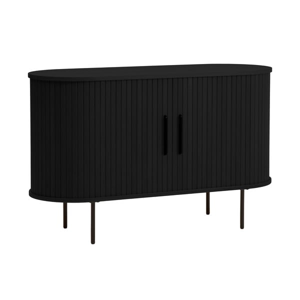 Črna komoda v hrastovem dekorju z drsnimi vrati 120x76x45 cm Nola – Unique Furniture-image-3