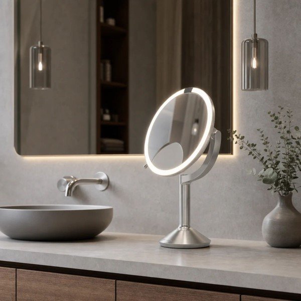 Kozmetično ogledalo z lučjo/povečevalno (5x povečava/10x povečava) ø 20 cm Trio – simplehuman-image-3