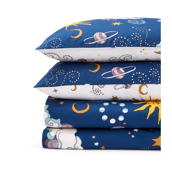 Bela/modra bombažna posteljnina za zakonsko posteljo 200x200 cm Disco Space – Their Nibs