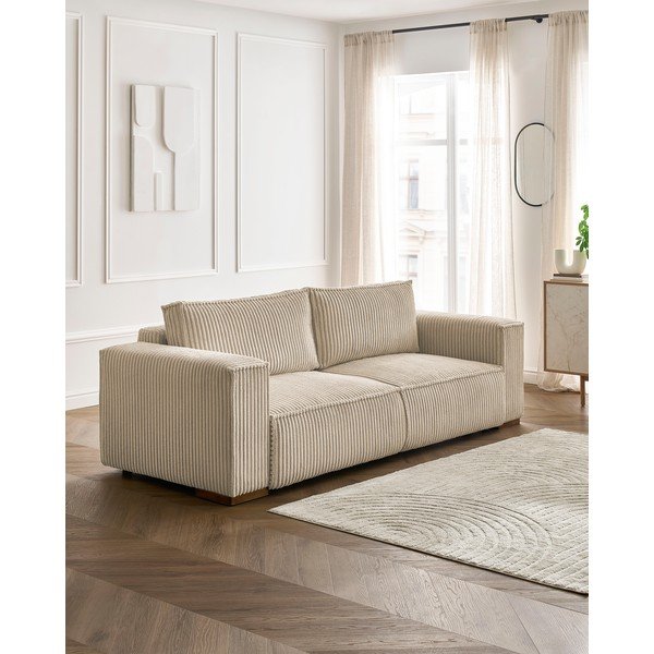 Svetlo rjava raztegljiva/s prostorom za shranjevanje sedežna garnitura iz rebrastega žameta 244 cm Chelsea – Bobochic Paris-image-1