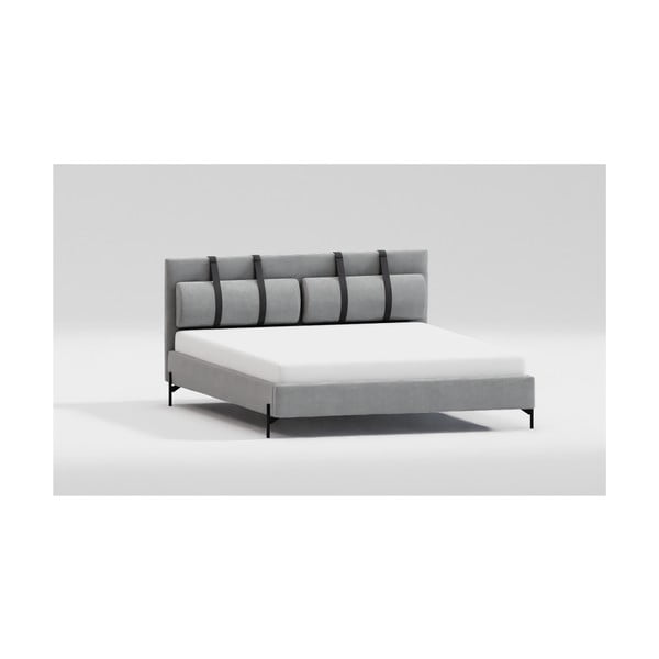 Svetlo siva oblazinjena zakonska postelja z letvenim dnom 160x200 cm Tulsa – Ropez-image-2