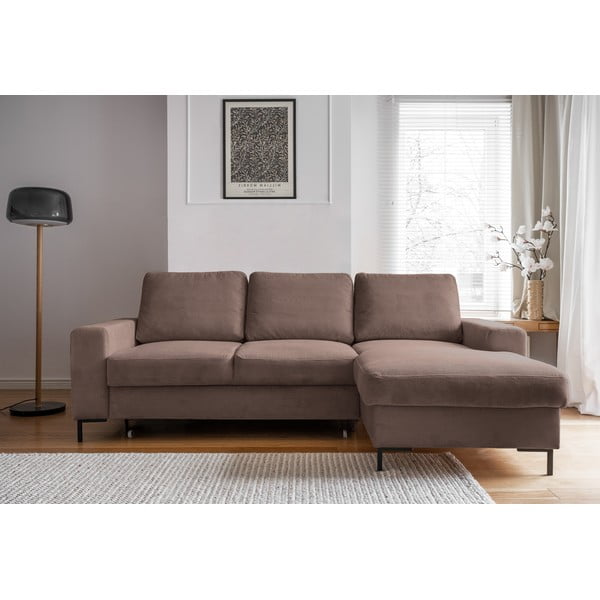 Rjava raztegljiva kotna sedežna garnitura iz rebrastega žameta (desni kot) Lofty Lilly – Miuform-image-1