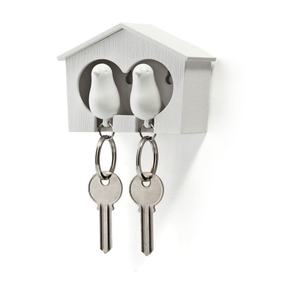 Bel obesek za ključe z dvema belima obeskoma za ključe Qualy Duo Sparrow