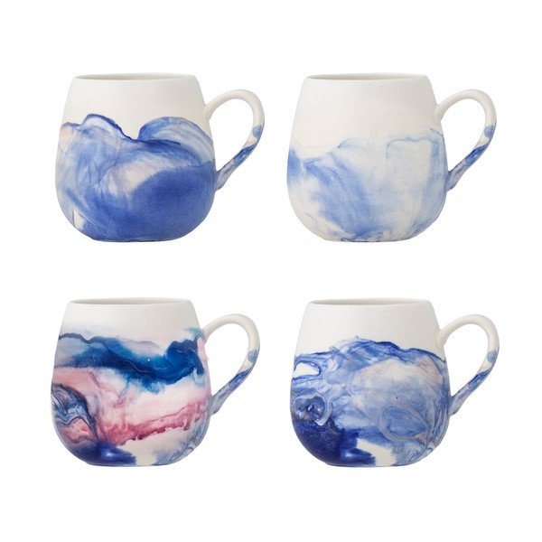 Belo-modre skodelice v kompletu 4 ks iz kamenine 250 ml Lyre – Bloomingville