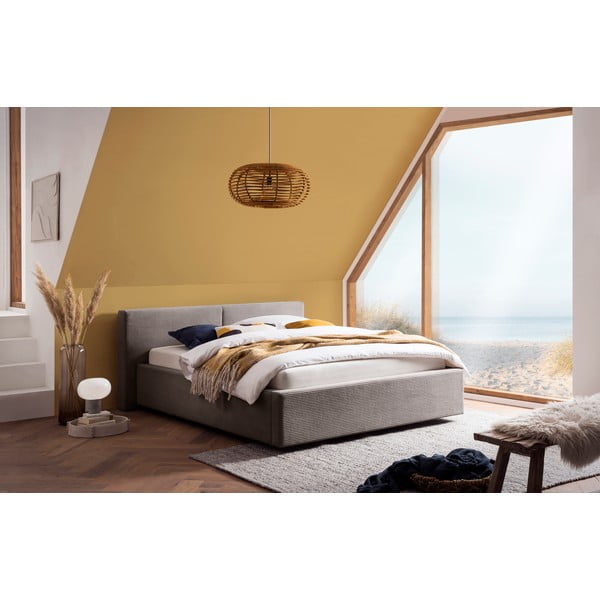 Svetlo rjava oblazinjena zakonska postelja brez letvenega dna 140x200 cm Cube – Meise Möbel-image-1