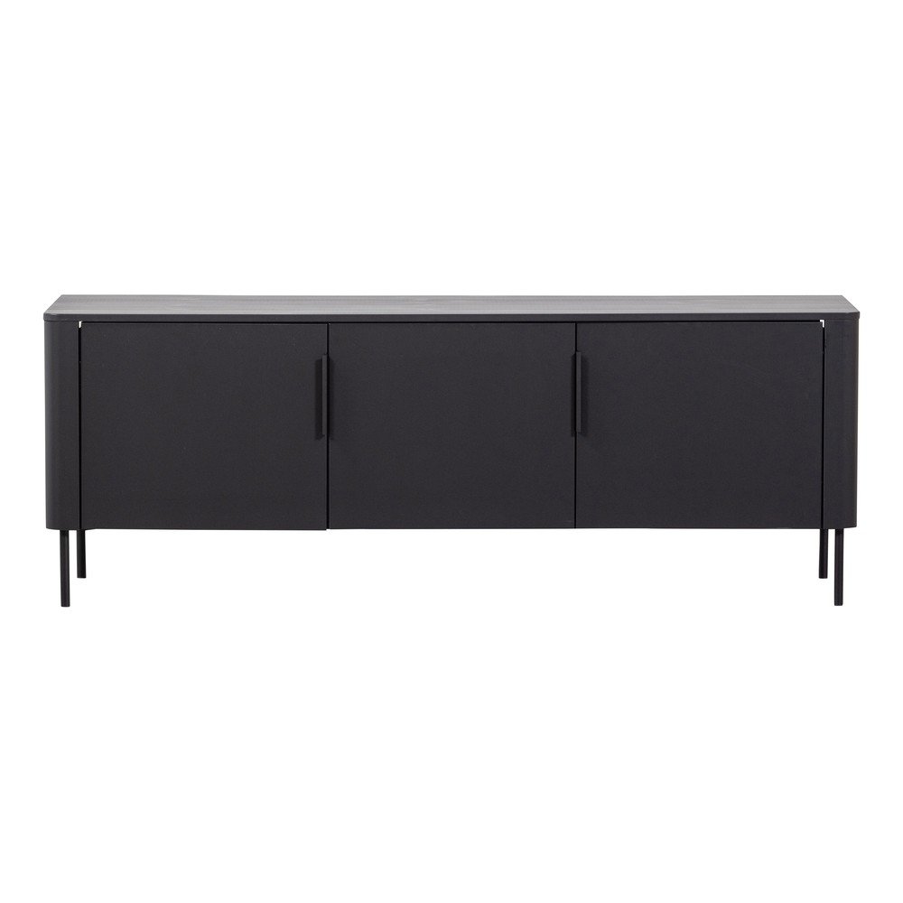 Mat črna TV omarica iz masivnega bora 154x56x44 cm Gunnar