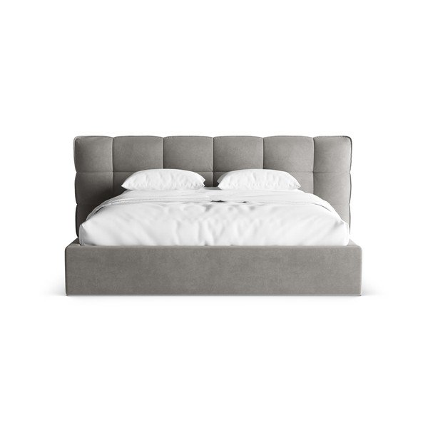 Siva oblazinjena zakonska postelja s prostorom za shranjevanje in z letvenim dnom 200x200 cm Eric – Micadoni -image-4