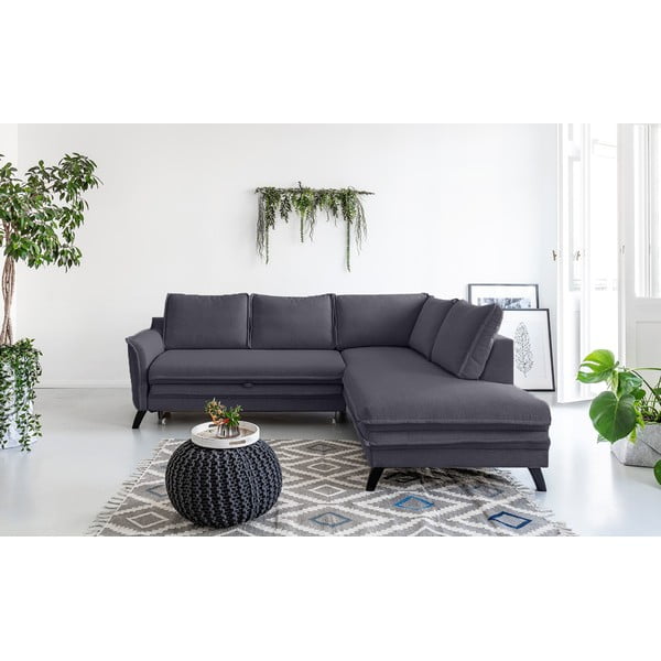 Antracitno siva kotna raztegljiva sedežna garnitura Miuform Charming Charlie L, desni kot-image-1