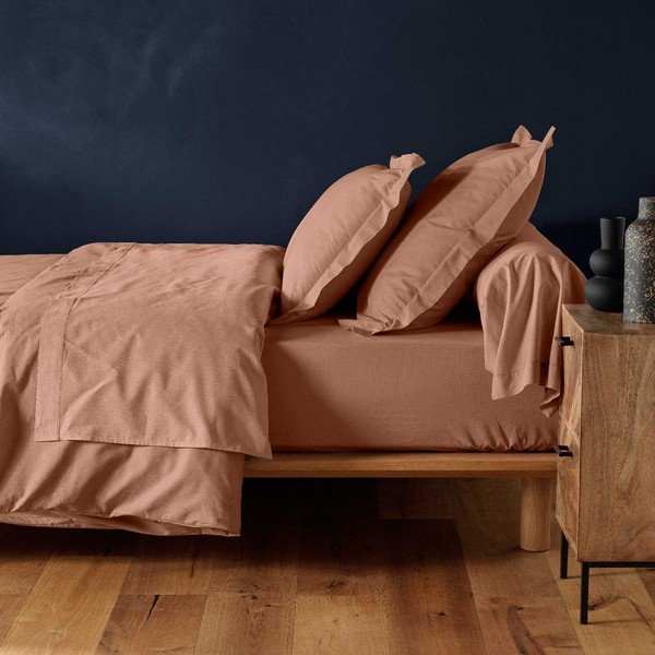 Rožnato-oranžna napenjalna bombažna rjuha 160x200 cm Lina – douceur d'intérieur-image-1