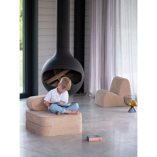 Svetlo rjav otroški fotelj iz rebrastega žameta Flip – Wigiwama-image-3