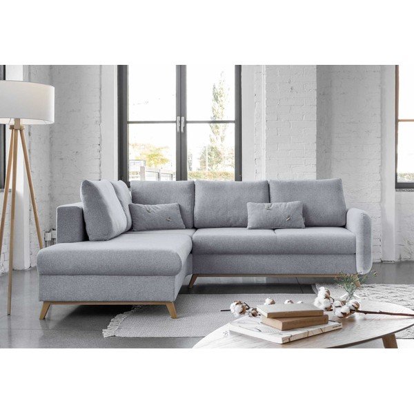 Svetlo siva raztegljiva sedežna garnitura Miuform Scandic Lagom L, levi kot-image-1