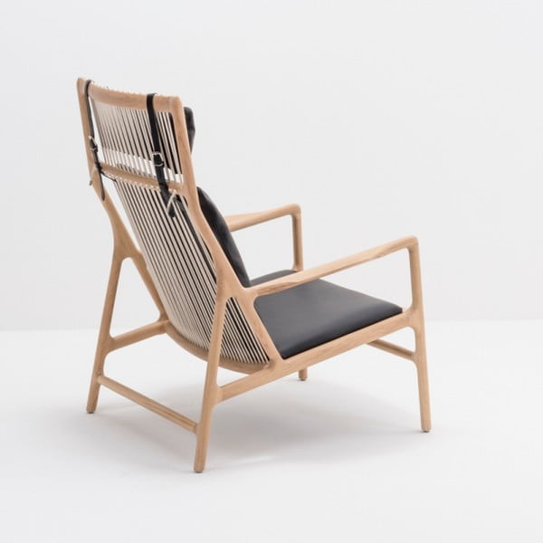 Fotelj z masivno hrastovo konstrukcijo in sedežem iz črnega usnja Gazzda Dedo-image-2