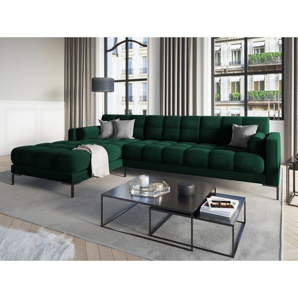 Temno zelena žametna kotna sedežna garnitura Cosmopolitan Design Bali, levi kot-image-1