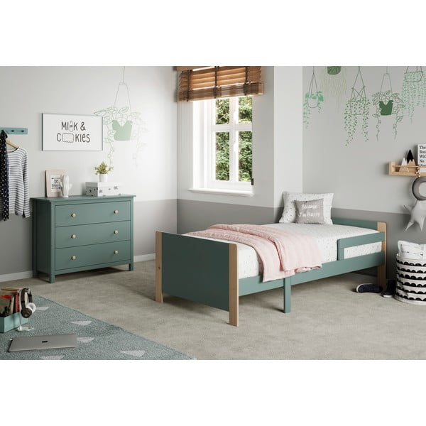 Modrozelena nizka otroška komoda iz masivnega bora 100x80 cm Max – Marckeric-image-1