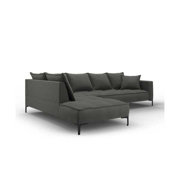 Temno siva kotna sedežna garnitura Micadoni Home Marram, levi kot-image-3