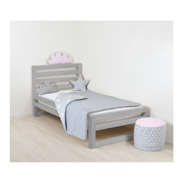 Otroška siva lesena enojna postelja Benlemi DeLuxe, 180 x 120 cm