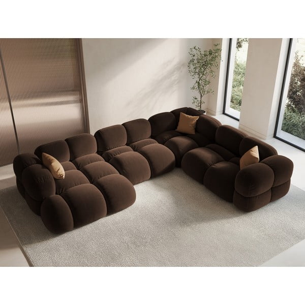 Temno rjava žametna kotna sedežna garnitura (desni kot/v obliki črke "U") Loretto – Cosmopolitan Design-image-1