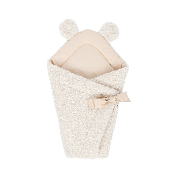 Kremno bela odeja za povijanje dojenčka iz sherpa flisa 35x65 cm – Meowbaby