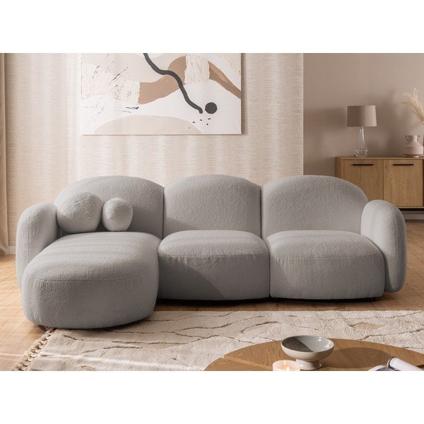 Siva kotna sedežna garnitura iz tkanine bouclé (levi kot/z ležalnikom) Orbit – Ropez-image-1