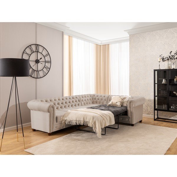 Bež žametna raztegljiva kotna sedežna garnitura (desni kot/v obliki črke L) York Blik – Ropez-image-4