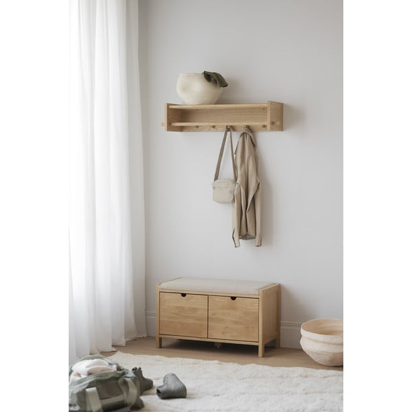 Stenski obešalnik iz masivnega hrasta v naravni barvi s polico Hillmond – Rowico-image-3