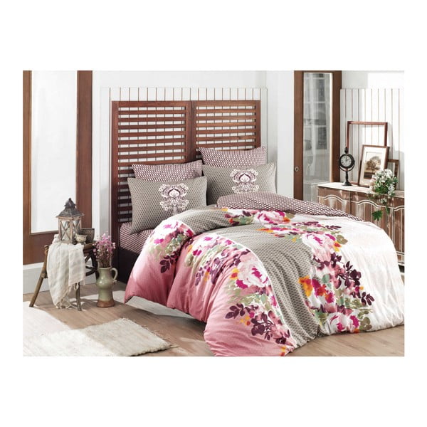 Ranforce bombažna posteljnina z rjuho za zakonsko posteljo Liliana Salmon, 200 x 220 cm